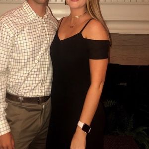 Little black dress with cold shoulder